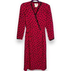 Caron Chicago A-Line Wrap Dress Women's Medium Pink Black Vintage Pockets Boho